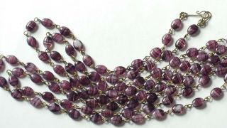 Czech Swirled Purple Glass Bead Flapper Necklace Vintage Deco Style