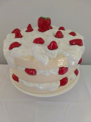 Vtg Strawberry Shortcake Ceramic Covered Cake Plate Stand Vintage
