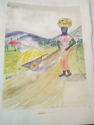 Vintage 1955 Art Mabel Vosper Watercolor On Paper Trinidad W/ 3 Photos