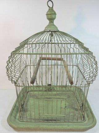 Vtg Shabby Farmhouse Garden Chic Green Wire Dome Bird Cage