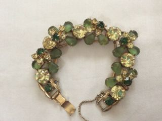 Vintage Green Glass Rhinestone Schiaparelli Styled Bracelet