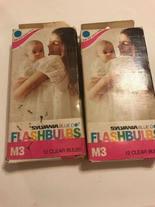 Vintage Nos Polaroid Sylvania Blue Dot 12 M3 Clear Flashbulbs 2 Packs Of 12