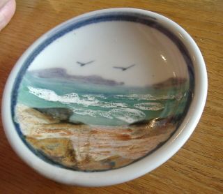 Vintage Highland Stoneware Scotland Pin /butter Dish - - Scene Of Seashore& Gulls