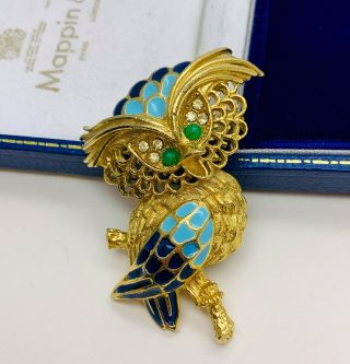 Vintage Jewellery Signed Florenza Enamel Owl Brooch/pin