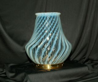Vintage Opalescent Spiral Optic Vase W/brass Band,