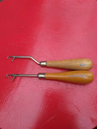 Two Vintage Latch Hook Rug/yarn Making Tools With Wood Handles