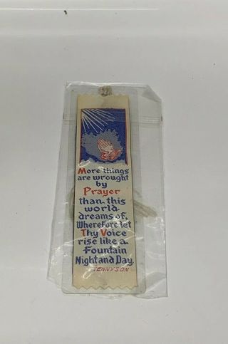 Vintage Tennyson Bookmark.  Prayer Theme.  Woven & Laminated.