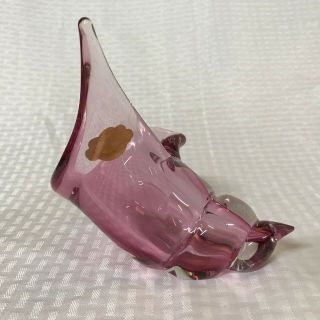 VTG Italian Murano Art Glass Sculpture With Tag Conch Shell Purple 7.  5 