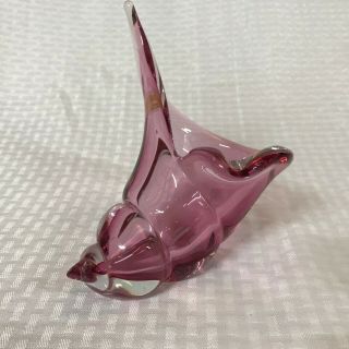 VTG Italian Murano Art Glass Sculpture With Tag Conch Shell Purple 7.  5 