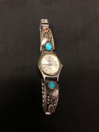 Vintage Jemis Watch W/ Sterling And Turquoise Band Links