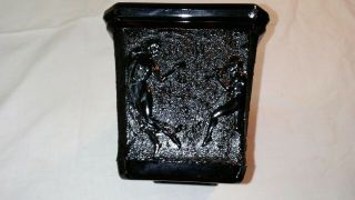 Vintage L.  E.  Smith Black Glass Dancing Nymphs Vase / Window Box Planter 3