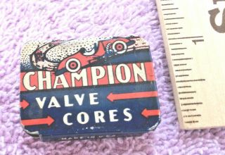 Vintage Champion Valve Cores Made In Usa Colorful Metal Tin Great Graphics.
