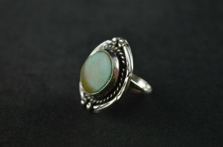 Vintage Sterling Silver Green Stone Dome Ring - 7g 2