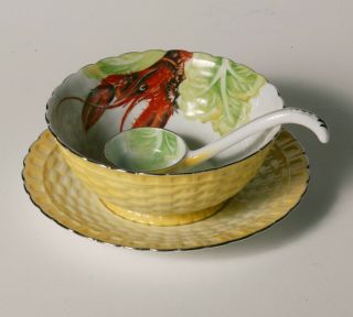 Vintage Art Deco Noritake Lobster Bowl Set - Textured Pattern - Yellow W/lobster