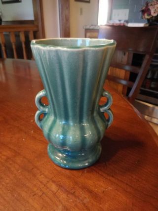 Vintage Mccoy Pottery Double Handle Vase Green Art Deco 9 " Tall
