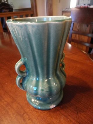 Vintage McCoy Pottery Double Handle Vase Green Art Deco 9 
