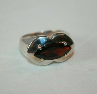 Vintage Retro Sterling Silver Ring With Large Garnet.  Hallmarked.  Size 7/7.  25