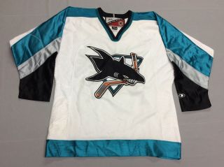 Vtg 90s San Jose Sharks Stitched Pro Player Hockey Jersey Youth Small Medium
