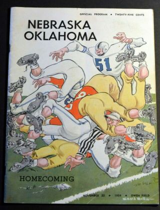 November 20 1954 Nebraska Cornhuskers Oklahoma Vintage Football Program Ex