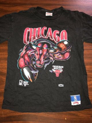 Vintage Nutmeg Mills Nba Chicago Bulls Double Sided T - Shirt Size L Black 90s