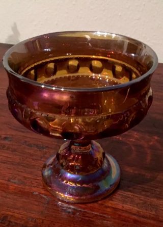 Vintage Marigold Footed Iridescent Carnival Glass Bowl Candy Dish