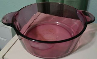 Visions 1148 Corning cranberry clear Glass casserole Pot pan & Lid 1.  5 Qt VTG 3