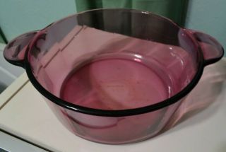 Visions 1148 Corning cranberry clear Glass casserole Pot pan & Lid 1.  5 Qt VTG 4