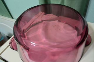Visions 1148 Corning cranberry clear Glass casserole Pot pan & Lid 1.  5 Qt VTG 5