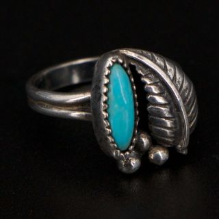Vtg Sterling Silver - Navajo Turquoise Stone Feather Ring Size 6 - 3.  5g