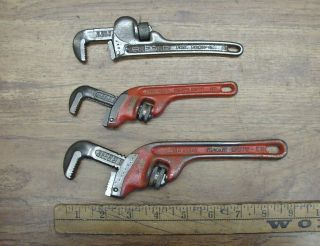 2 Vintage Ridgid Pipe Wrenches,  E - 6 " & E - 8 " Angled End,  & Bonus 6 "