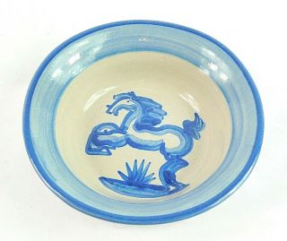 M.  A.  Hadley Signed Vintage Rearing Horse Small Bowl White & Blue