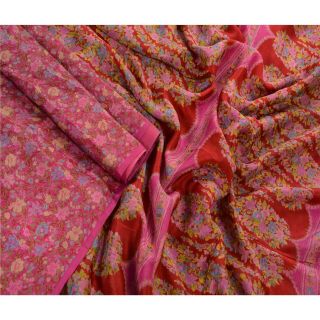 Sanskriti Vintage 100 Pure Silk Saree Pink Printed Sari Craft Decor Fabric 2