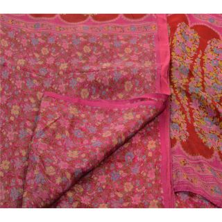 Sanskriti Vintage 100 Pure Silk Saree Pink Printed Sari Craft Decor Fabric 3