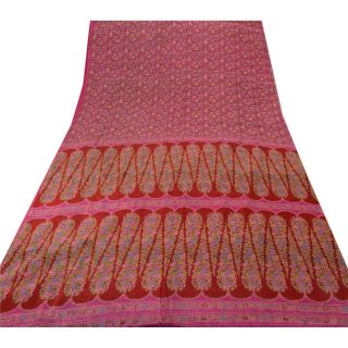 Sanskriti Vintage 100 Pure Silk Saree Pink Printed Sari Craft Decor Fabric 4