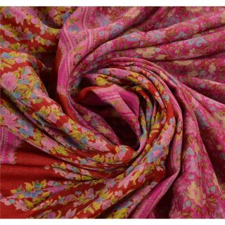 Sanskriti Vintage 100 Pure Silk Saree Pink Printed Sari Craft Decor Fabric 5