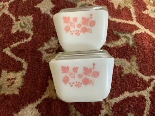 Two Vintage Pyrex Pink Gooseberry Small Refrigerator Dish 501 With Lid