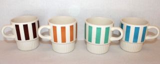 Vintage Mccoy Striped Coffee Mug Set Mid Century Stacking Retro Euc