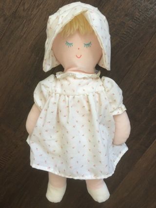 Vintage Eden Soft Baby Doll Blond Pink Rose Bud Dress Bonnet White Rosebud Plush