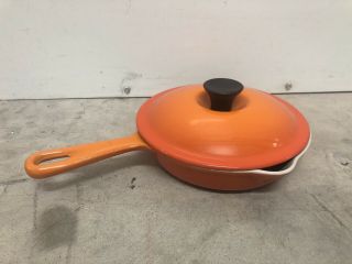 Vintage Le Creuset Cast Iron Enamel Skillet Pot Pan Flame Orange 16 Enameled 6 "