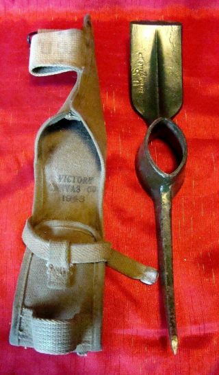 Vintage Wwii - Diamond Calk - Trench Pick W/victory Canvas Cover -
