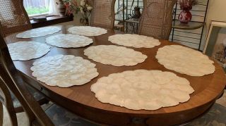 9 Vtg.  Capiz Shell Placemats Scallop Edge Mother Of Pearl Philippines Cork Back