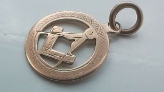 Vintage 1923 Solid 9ct Rose Gold Masonic Albert Watch Chain Fob Pendant 1.  3g 6