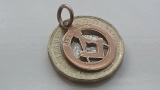 Vintage 1923 Solid 9ct Rose Gold Masonic Albert Watch Chain Fob Pendant 1.  3g 8