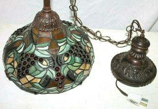 Vintage Mosaic Arts & Crafts Tiffany Style Stained Glass Hanging Pendant Lamp.