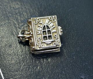 Vintage Nuvo Sterling Silver Holy Bible Charm Opening To Angel & Baby Jesus