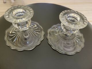 Vintage Cambrige Caprice Clear Glass Candlestick Holders