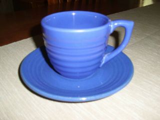 Vintage Bauer Pottery Ringware Royal Blue Cup And Saucer