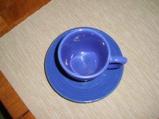 Vintage Bauer Pottery Ringware Royal Blue Cup And Saucer 2