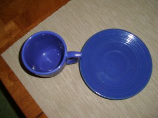 Vintage Bauer Pottery Ringware Royal Blue Cup And Saucer 3