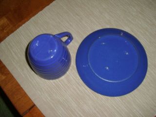 Vintage Bauer Pottery Ringware Royal Blue Cup And Saucer 4